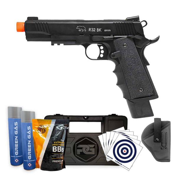Pistola Airsoft 1911 R32 BK Metal 6mm GBB QGK Super Kit
