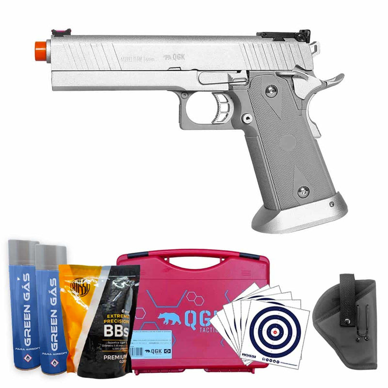 Pistola Airsoft M1911 TI Silver Full Metal GBB QGK 6mm Super Kit