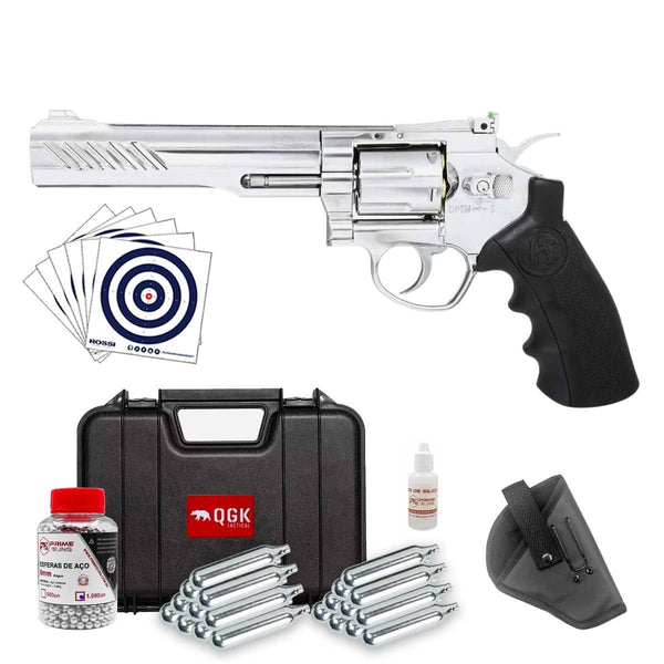 Revólver de Co2 KLI Titan S 6″ Cromado QGK Full Metal 6mm Super Kit